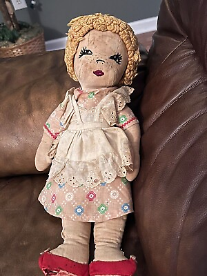 #ad 🔥Antique Cloth Doll with Embroidered Facial Features. Rare $120.00