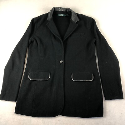 #ad Lauren Ralph Lauren Blazer Womens Medium black Cotton Faux Leather trim $24.89