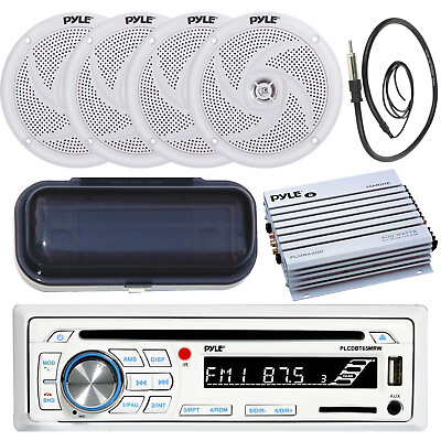 #ad Pyle PLCDBT65 Boat Radio CD Receiver 4x 4quot; White Speakers Cover Amp Antenna $174.99