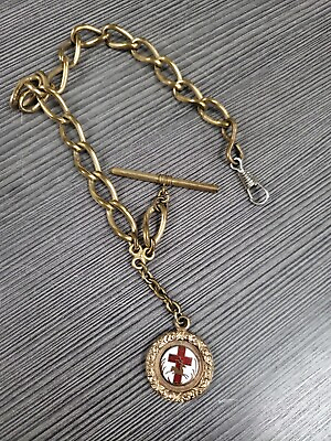 #ad vintage Old CATHOLIC Order FORESTERS FHC Deer Cross RED ENAMEL FOB watch chain $37.49