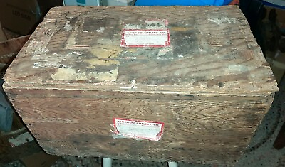 #ad Vintage 70#x27;s Large Chicago Cutlery Wooden Box Thick Rope Handles Lid Cargo Ship $266.00