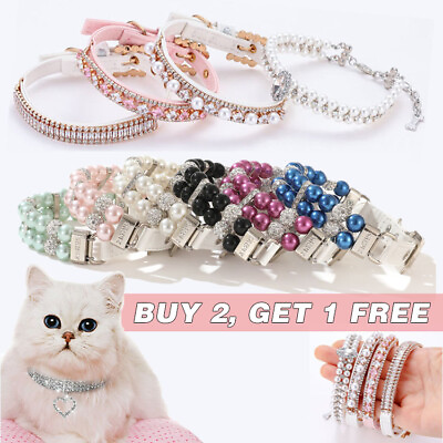 #ad Cat Collar Puppy Pet Necklace Dog Bling Rhinestone Pearl Crystal Pendant Charm $9.56