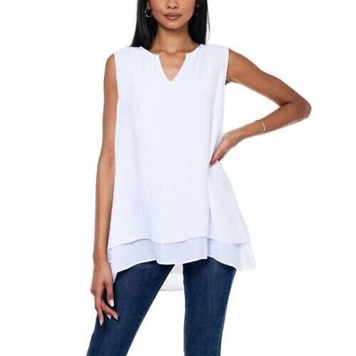 #ad Cristina B Womens Sleeveless Tunic Bright White M 8 10 $14.95