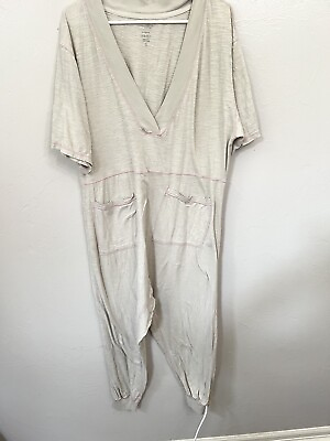 #ad NATURAL LIFE Women#x27;s Johnnie Oversized Jumpsuit In Cream Pink Trim Size Small $22.95