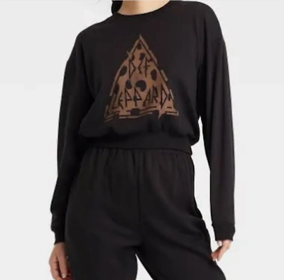 #ad Women#x27;s XS 2XL Def Leppard Cropped Black Sweatshirt NWT $2.99