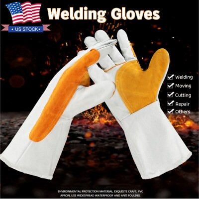 #ad 932℉Leather Forge Welding Gloves Heat Fire Resistant for Oven Grill Fireplace US $15.88