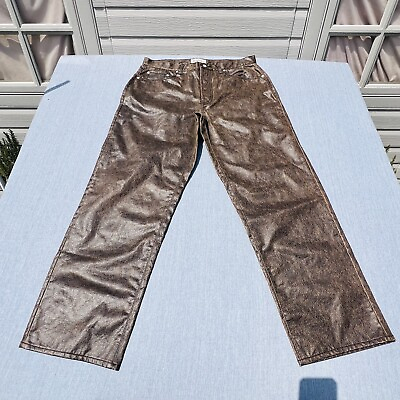 #ad Stussy Big ol#x27; Jean Coated Cotton Brown Cracked Textured Finish Size 34 $99.85