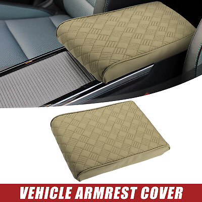 #ad 1 Pc Universal Car Armrest Cover Anti slip Heighten Protective Cover Beige $18.79