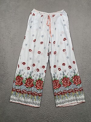 #ad Eloise Women’s Pajama Pants Roses Scalloped Hem Drawstring Cotton Small S $14.75