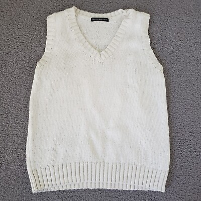 #ad Brandy Melville Sweater XS Women Cream Vest V Neck Cotton Chunky Knit Ribbed $13.46