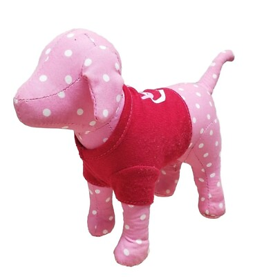 #ad Victoria Secret Pink Dog Puppy Pink Polka Dot Peace Heart Dog Plush Stuffed Toy $11.25