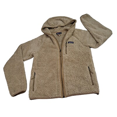#ad Patagonia Los Gatos Fleece Mens Small Beige Hooded Full Zip Sherpa Sweater EUC $59.88
