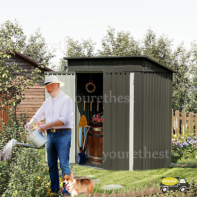 #ad 6#x27;x4#x27; Gray Metal Storage Shed Outdoor Tool House Garden Shed For Backyard Lawn $168.75