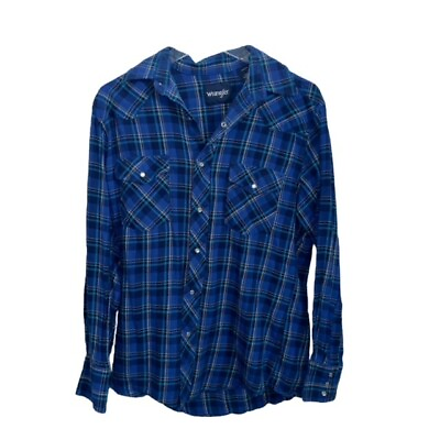 #ad Wrangler Men#x27;s Medium Pearl Snap Western Plaid Flannel Collar Long Sleeve Shirt $21.99