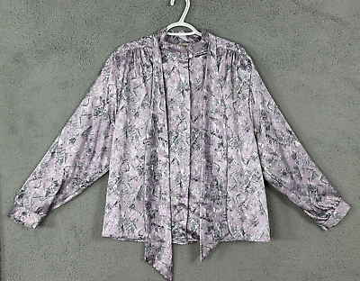 #ad Pykettes shirt womens 18 pink gray blouse hidden button up long sleeve tie $18.88