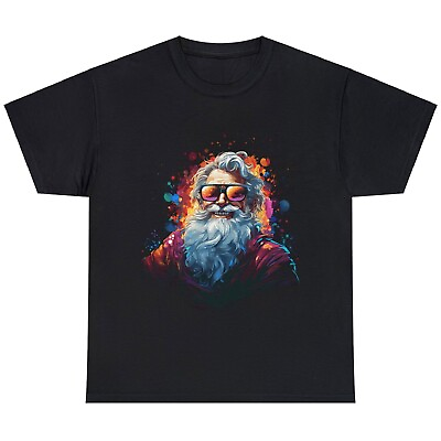 #ad Cartoon Santa Claus Smiles With Glasses In Pink Sparkly Glitter T Shirt S 5XL $15.99