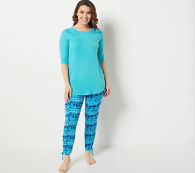#ad Cuddl Duds Smart Comfort Short Sleeve Tee amp; Cropped Pant Set Women#x27;s Top Blue $15.35