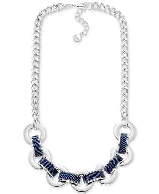 #ad ALFANI Silver Tone Denim Wrapped Ring Statement Necklace 19quot; 2quot; Extender $31.99