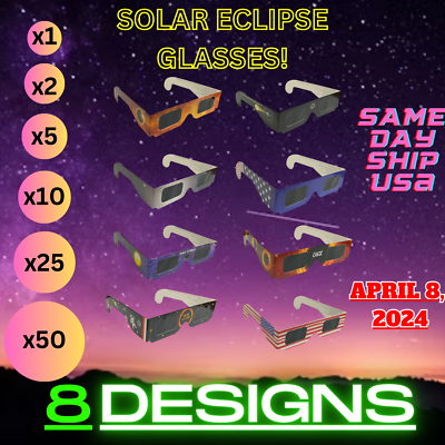 #ad 1251025 or 50 Pack Solar Eclipse Glasses 2024 ISO 12312 2 Approved 8 Kinds $2.97