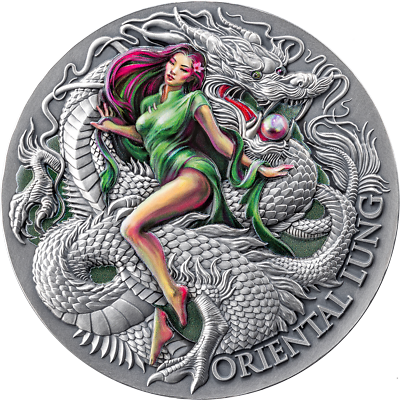 #ad 2024 Cameroon Dragonology Oriental Lung 2 oz Antique Finish Silver Coin $279.00