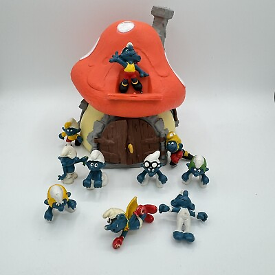 #ad VTG Smurf Smurfs Cottage House Mushroom and Figures Lot 1976 Peyo Schleich $54.99