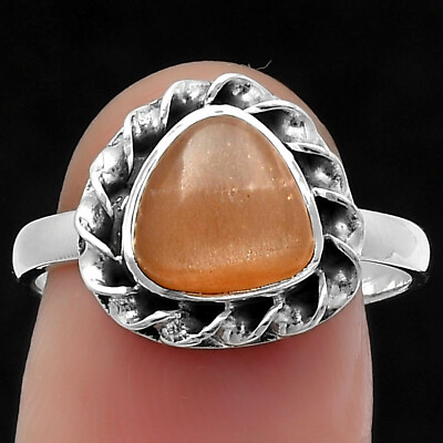 #ad Natural Peach Moonstone 925 Sterling Silver Ring s.8 Jewelry R 1083 $8.99