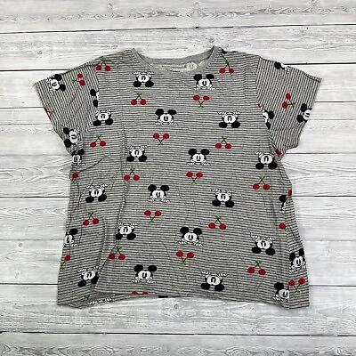 #ad Primark x Disney Ladies T Shirt Grey 12 Mickey Mouse Cherry Short Sleeve Cotton GBP 11.95