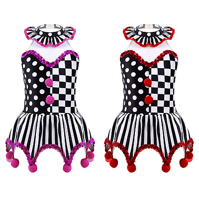 #ad Girls Clown Costume Dance Leotard Dress Halloween Circus Ringmaster Tutu Dresses $11.69