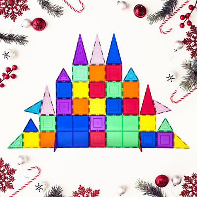 #ad tiles 61 Piece Magnetic Building Blocks Set Construction Toy Multicolor $26.35