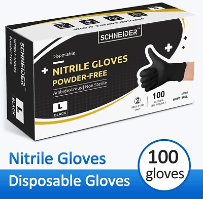 #ad Schneider Black Nitrile Gloves 5 Mil Latex amp; Powder Free $99.99