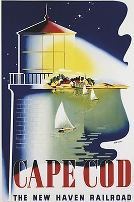 #ad CAPE COD VINTAGE TRAVEL POSTER 24x36 NEW HAVEN RAILROAD ART LIGHTHOUSE 36569 $12.50