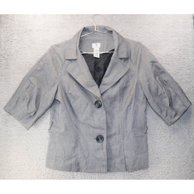 #ad Worthington Womens Short Cropped Jacket Gray Buttons Lined Collar Petites M $24.49