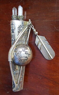 #ad Vintage Sterling Silver Pin Crystal Feather Bow Arrow Shield LHTC Jeff Storey $149.99