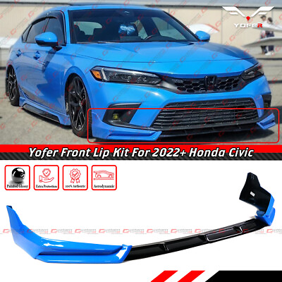 #ad For 2022 24 Honda Civic Yofer V1 Front Bumper Lip Kit Painted Boost Blue Pearl $154.99