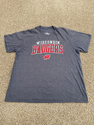 #ad Wisconsin Badgers Shirt Mens XL Gray Short Sleeve Casual Cotton Fanatics NCAA $14.00