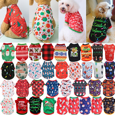 #ad Christmas Dress T Shirt Puppy Cat Apparel Vest Xmas Red Small Pet Dog Clothes $11.01