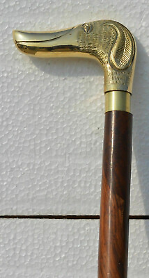 Primium Dog Look Brass Head Handle 3 Fold Brown Wooden Walking Cane Stick Style $29.70