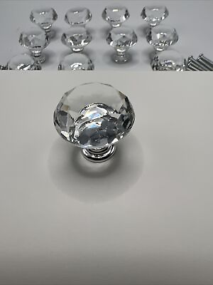 #ad 12 Handle Diamond Crystal Glass Knob Cabinet Pull Cupboard W Screws M2957 $15.75