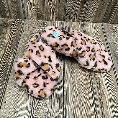 #ad New Toms Womens Fuzzy Leopard Pink Criss Cross Slippers Slides Size 12 $24.99