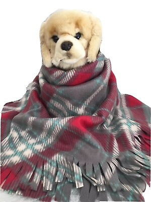 #ad DOG SIZE FLEECE BLANKETS Pet Blanket Travel Throw Cover RED TEIL GREY PLAID $16.00