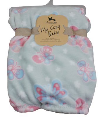 #ad Adirondack My Cozy Baby Gray Pink Butterfly Fleece Blanket Infant Girls Soft NWT $16.10