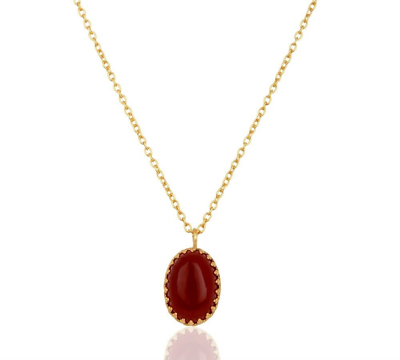 #ad Red Carnelian Solitaire Pendant Gold Finish 18Inch Chain Handmade Gift Necklace $22.99
