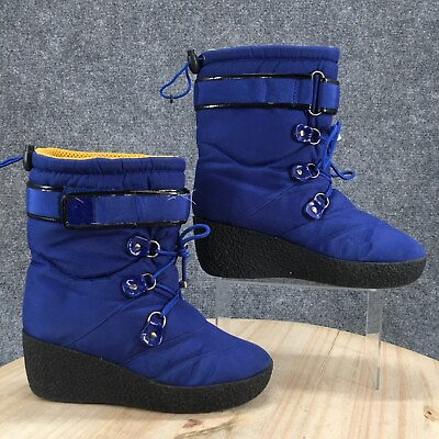 #ad Libby Edelman Boots Womens 8 Insulated Short Winter Snow Boot Blue Fabric Wedge $19.79