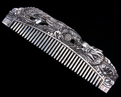 #ad Tibetan Silver Crafted Dragon amp; Long Tail Phoenix Traditional Comb #07261902 $39.99