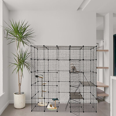 #ad 5 Tiers Large Cat Cage Indoor Outdoor Cat Enclosure Metal Cat Kennels W Stairs $115.42