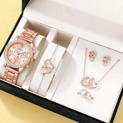 #ad 6 Piece Rose Gold Luxury Wristwatch Set For Women Brand New Fast Free Shipping $16.89