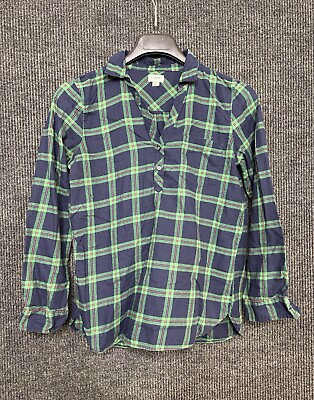 #ad J Crew Shirt Womens Small Blue Green Button Up Plaid Long Sleeve Preppy Ladies $10.99