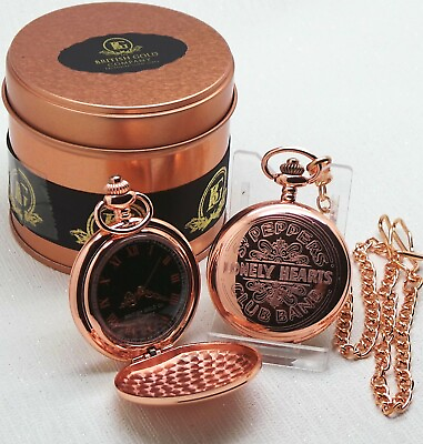 #ad Sgt Pepper The Beatles Rose Gold Pocket Watch Luxury Metal Gift Case 18k Clad GBP 29.95
