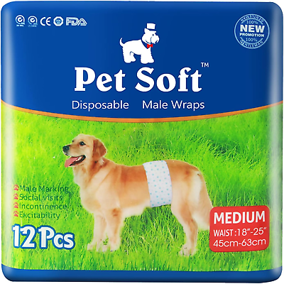#ad Disposable Male Dog Wraps Dog Diapers for Male Dogs Puppy Diapers 12Pcs Mediu $21.23