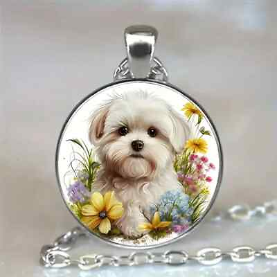 #ad Special Custom Cute Dog in Flowers Charm Round Pendant Necklace $11.59